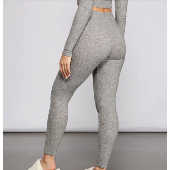 Windsor XS Maroon Ribbed Knit Faux Drawstring Skinny Leg Legging Pants - Picture 5 of 7